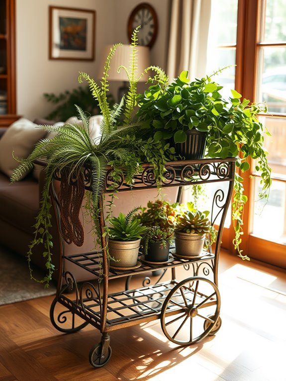 rustic garden plant trolley