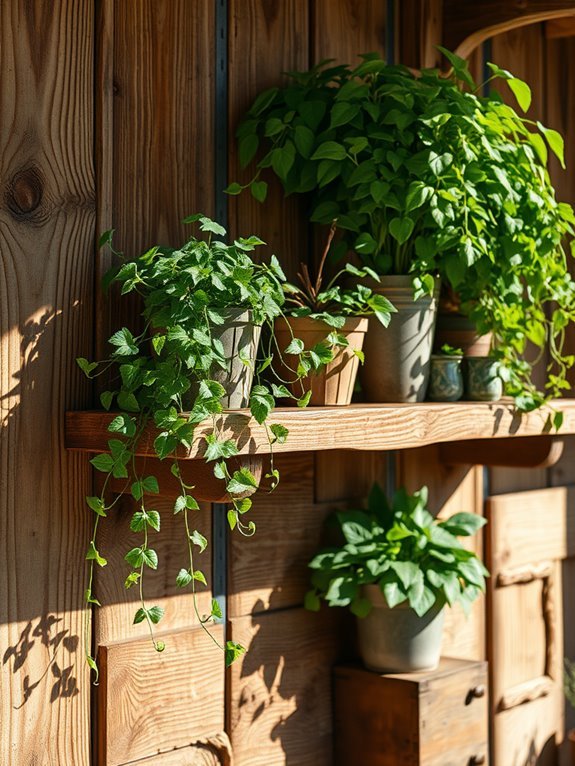 rustic shelf adorned plants