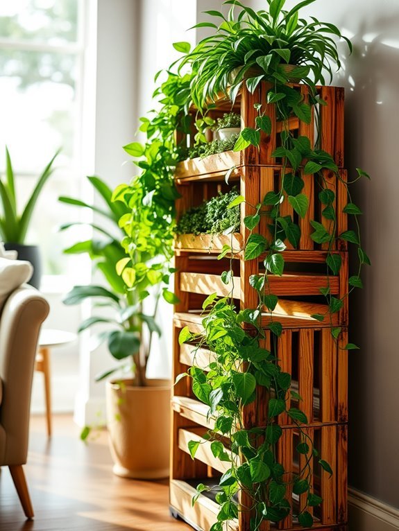 rustic wooden plant holder