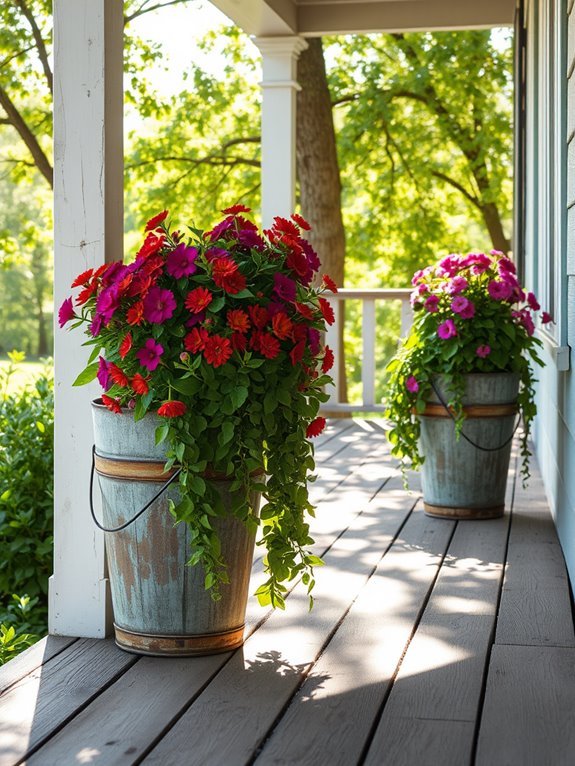 seasonal flowers in buckets