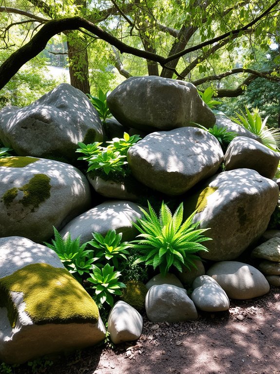 shade loving plant boulder display