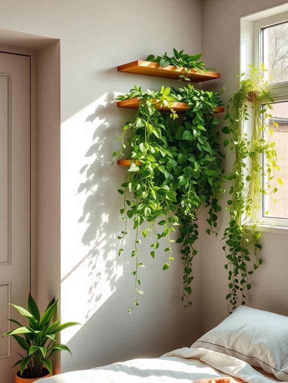 shelves adorned with greenery