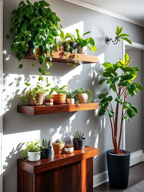 showcase plants on shelves
