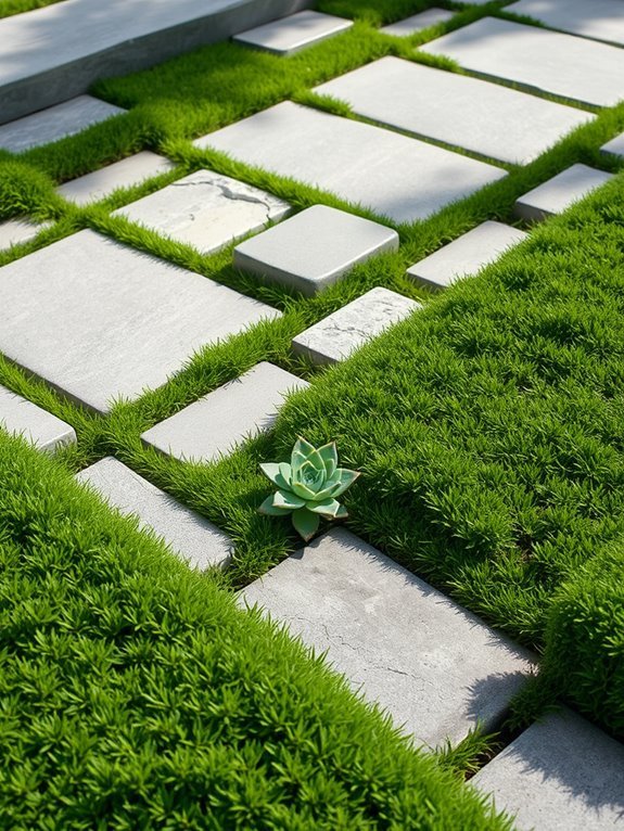 sleek stone lush grass