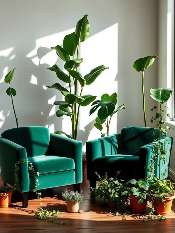 stylish chairs with plants