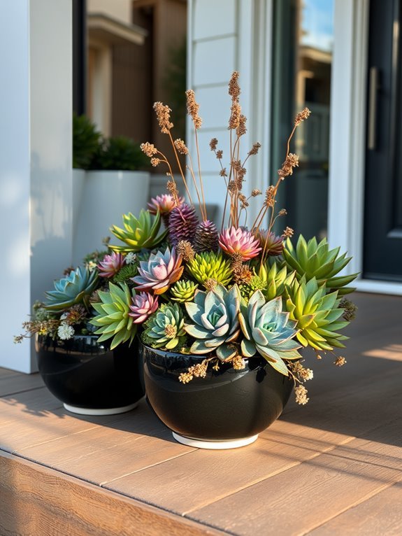 succulent and dried flower arrangement