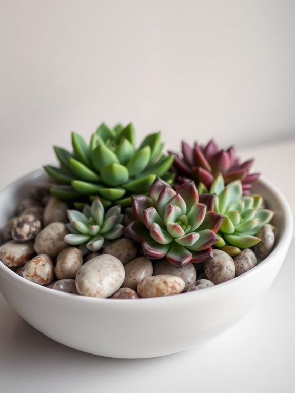 succulent arrangement in pebbles