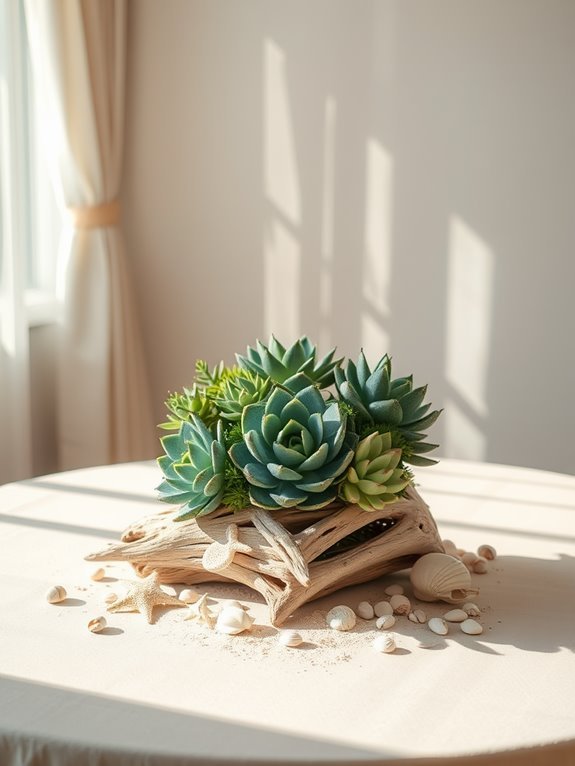 succulent arrangement with coastal theme