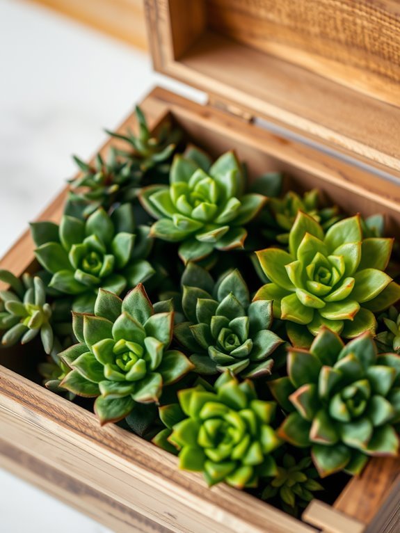 succulent arrangement wooden box