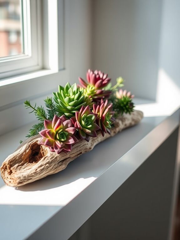 succulent arrangements on driftwood
