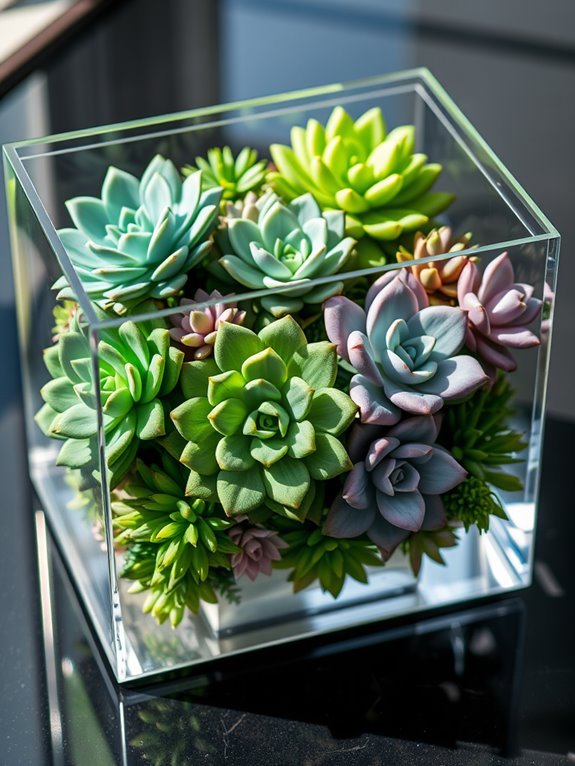 succulent display in acrylic