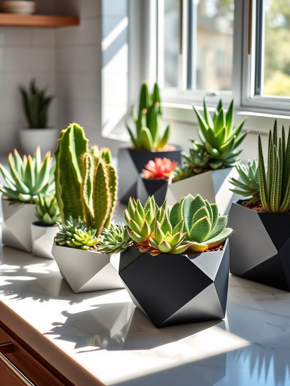 succulent filled geometric planters