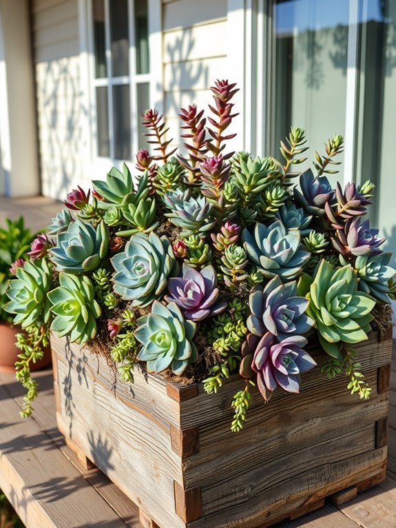 succulent filled rustic planter