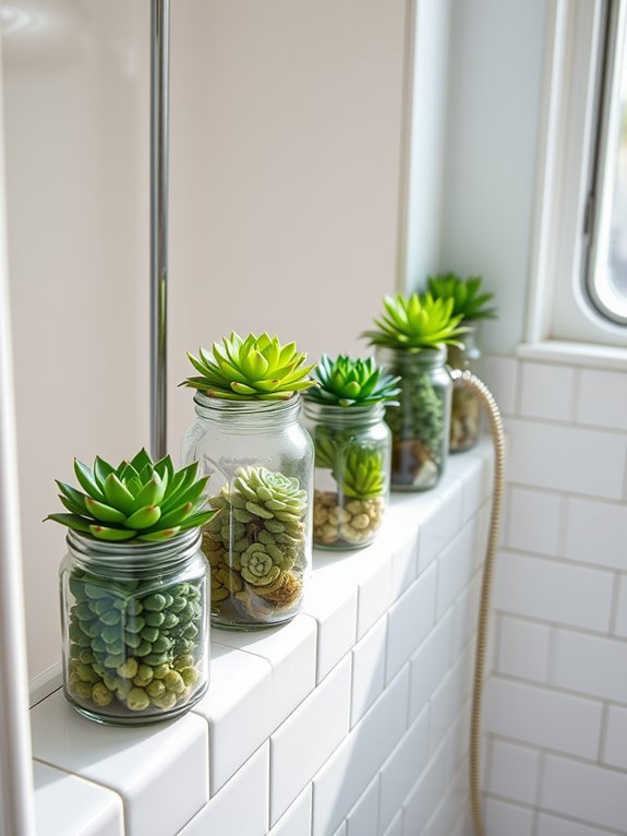 succulents arranged in jars