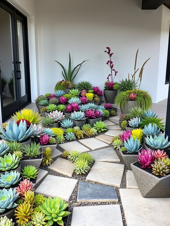 succulents enhance stone pathways