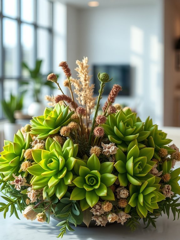 succulents featuring dried flowers