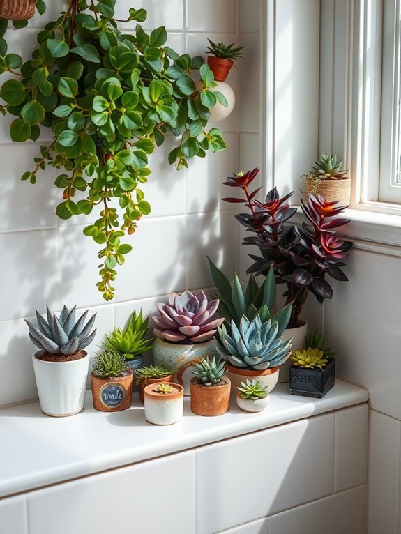 succulents in bathroom corner