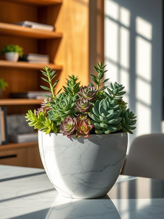 succulents in marble pot