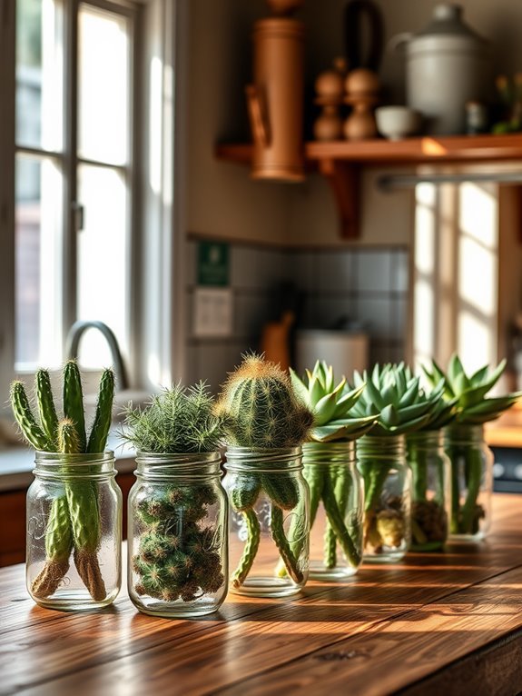 succulents in mason jars