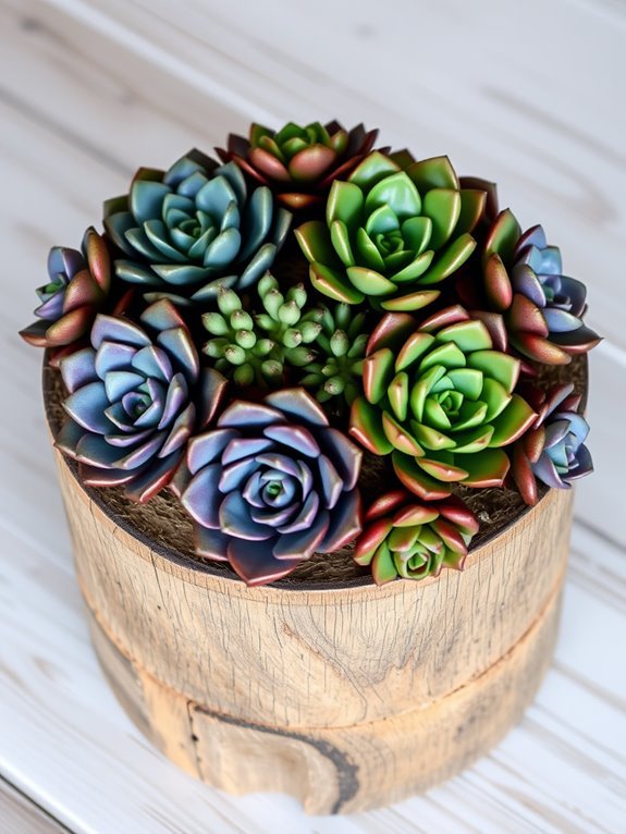 succulents in wooden planter