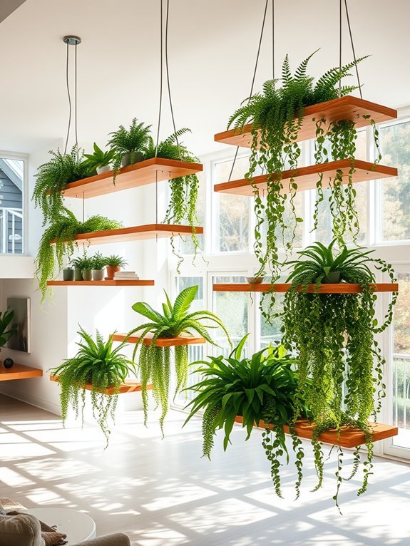suspended plant display shelves