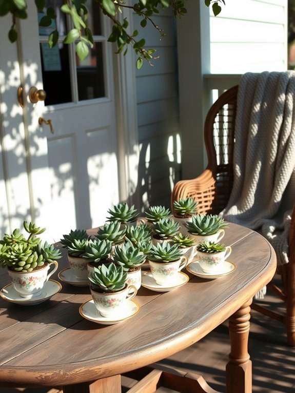 teacups filled with succulents