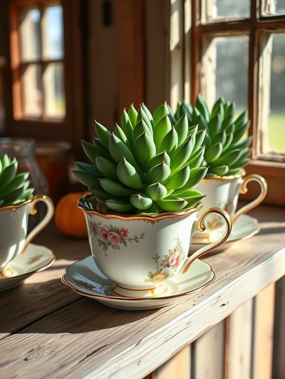 teacups transformed into planters