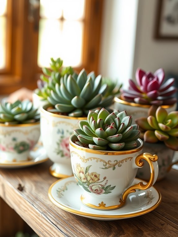 teacups transformed into planters