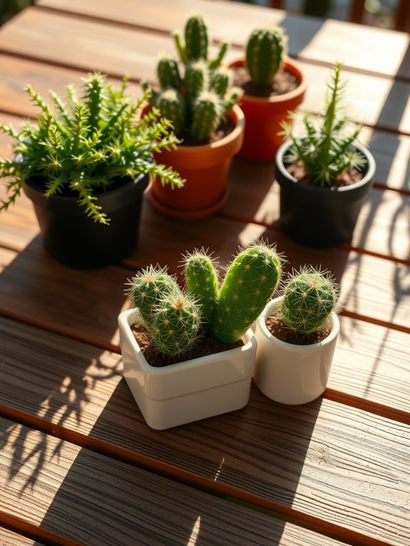 trio of potted cacti