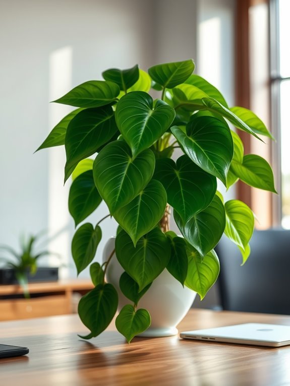 tropical houseplant with heart shaped leaves