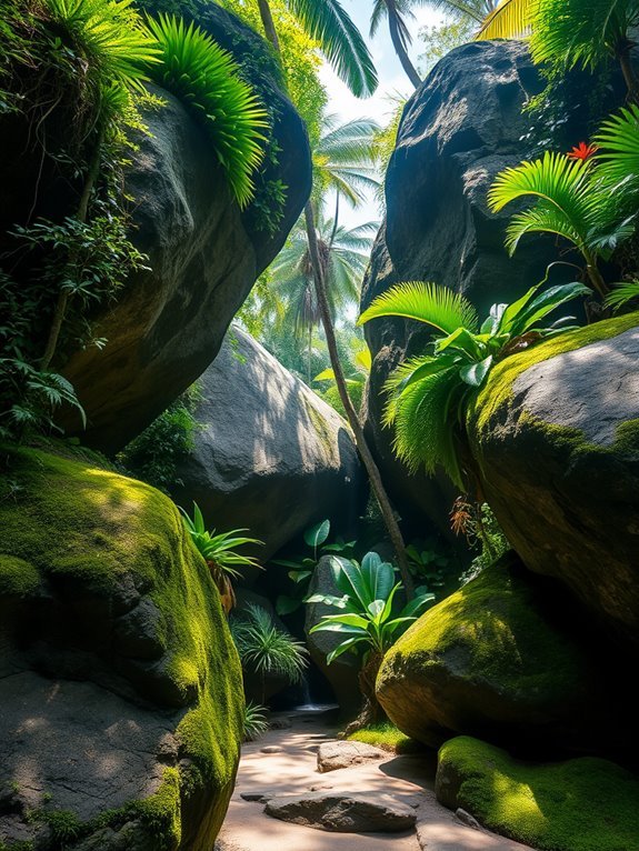 tropical landscape with boulders