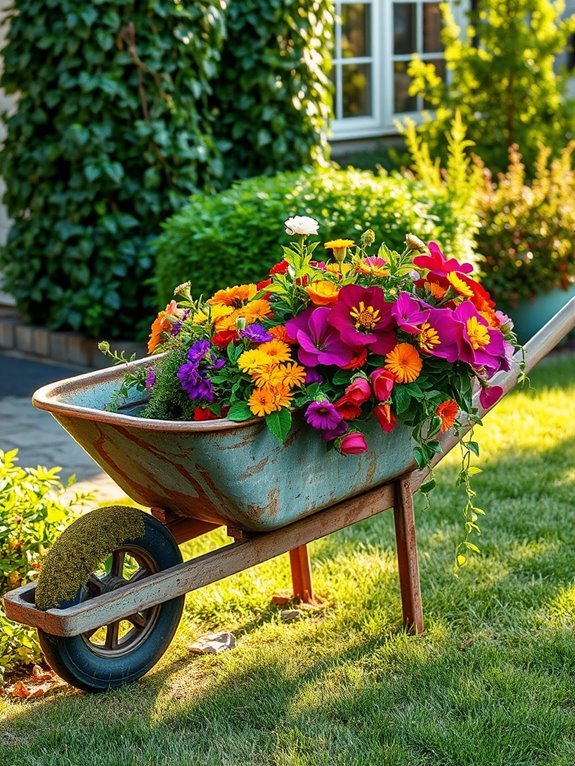 upcycled garden wheelbarrow planter