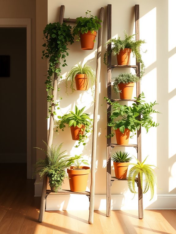 upcycled ladder flower display