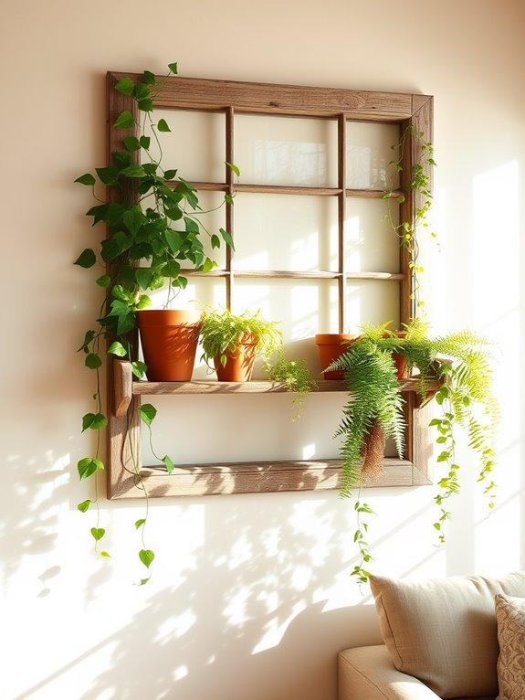 upcycled window frame shelf