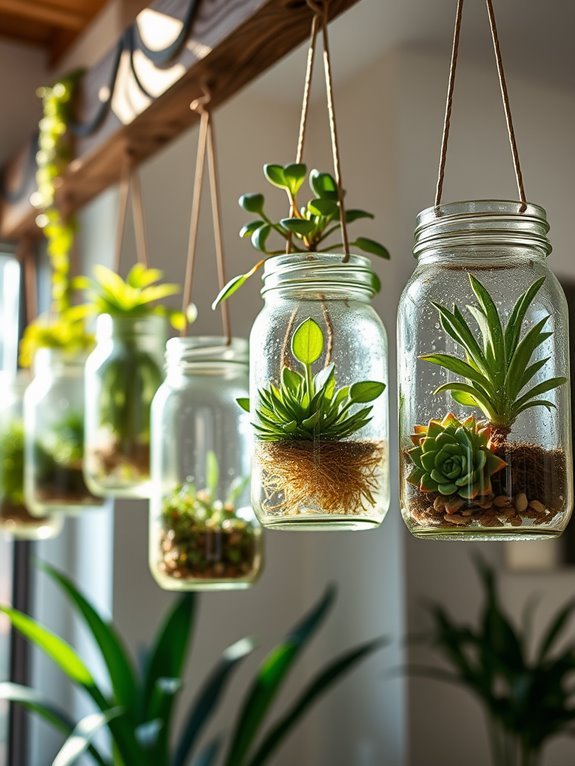vertical garden in jars