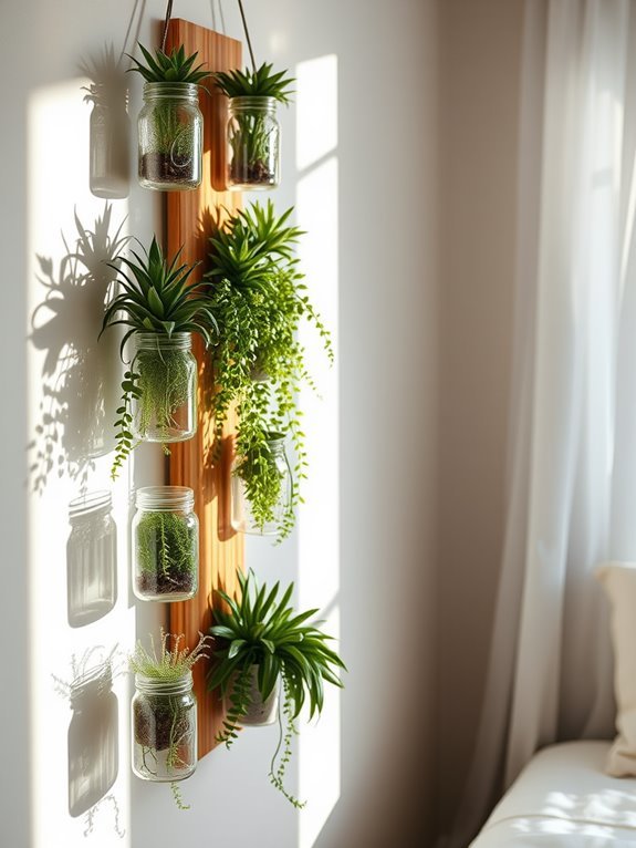 vertical garden in jars