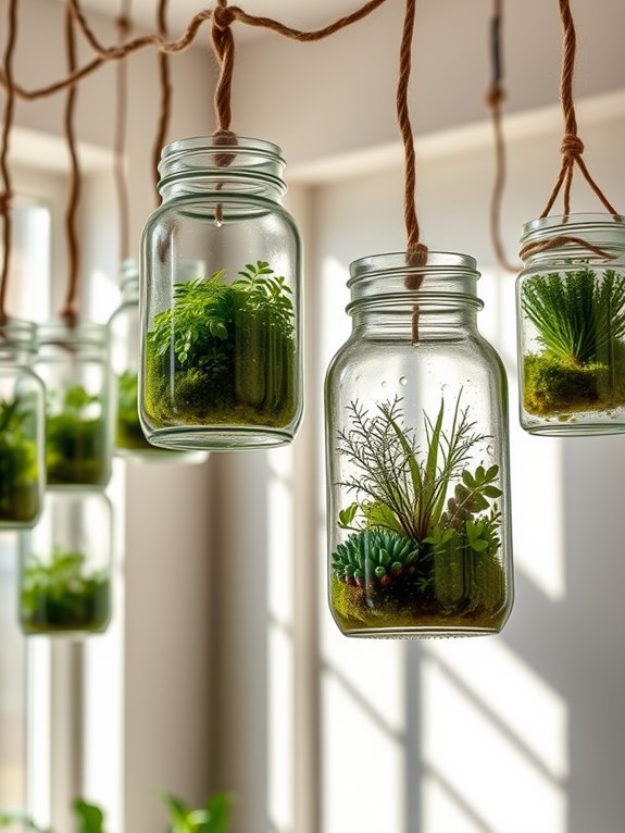 vertical garden in jars