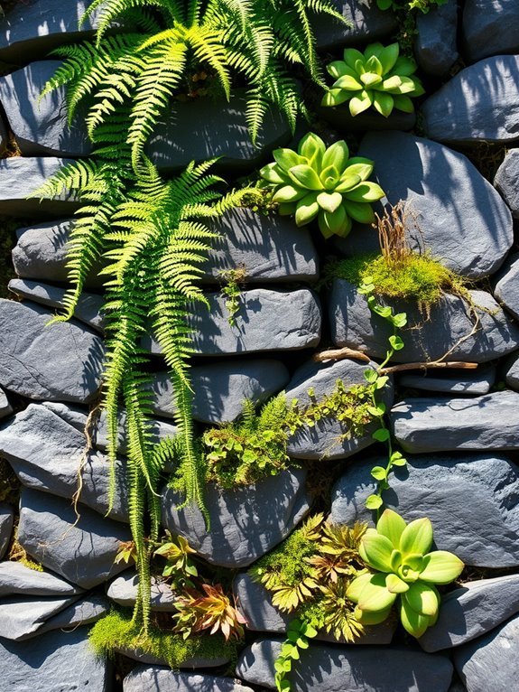 vertical garden with rocks