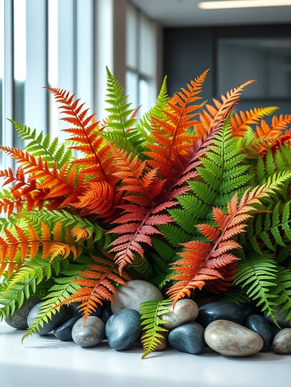 vibrant ferns and stones