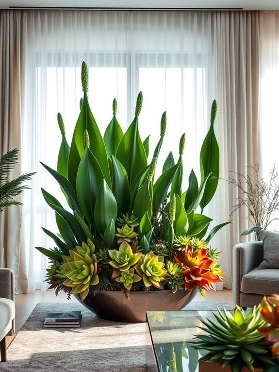 vibrant green succulent display