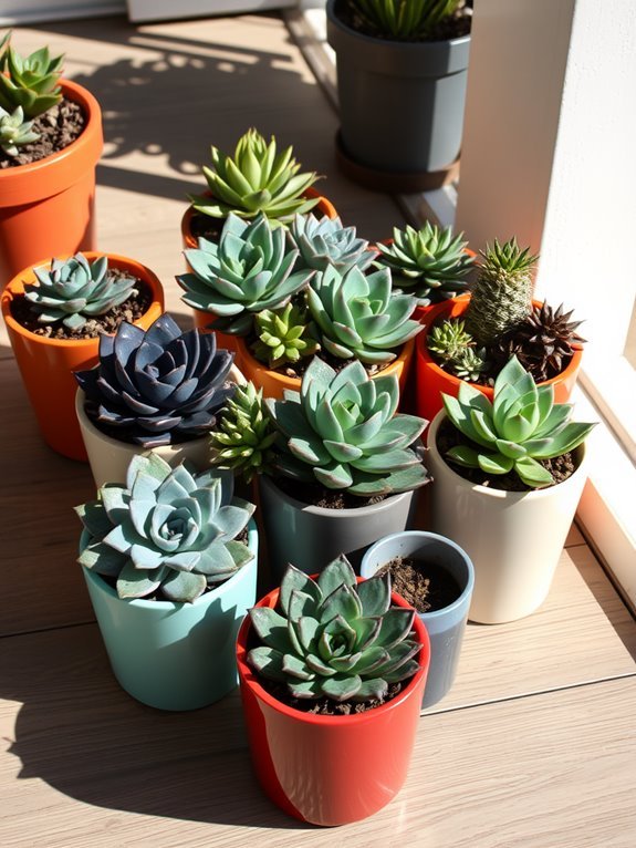 vibrant pots with succulents
