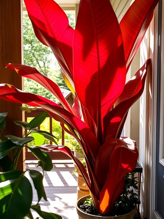 vibrant red banana foliage