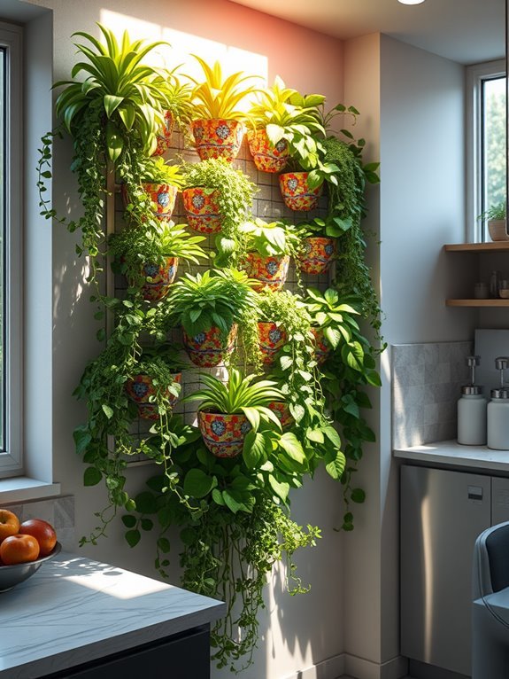vibrant tiled planter wall