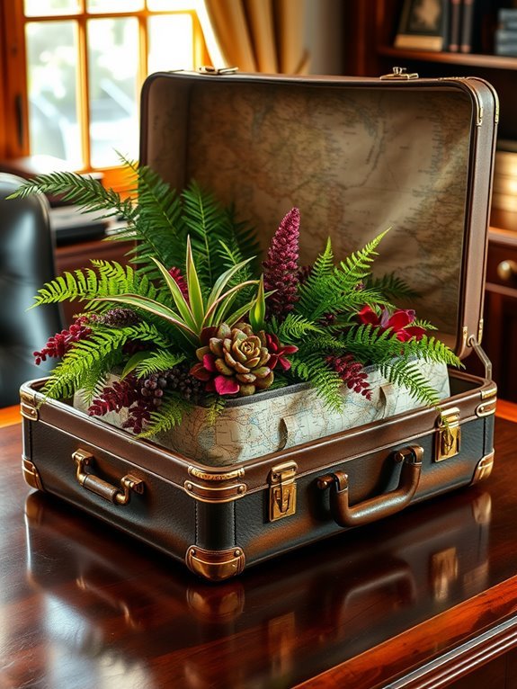 vintage suitcase flower planter