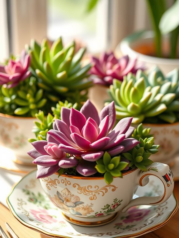 vintage teacups with succulents