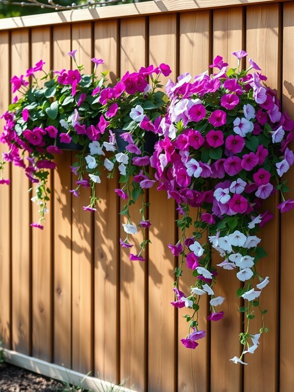 wall planters with petunias