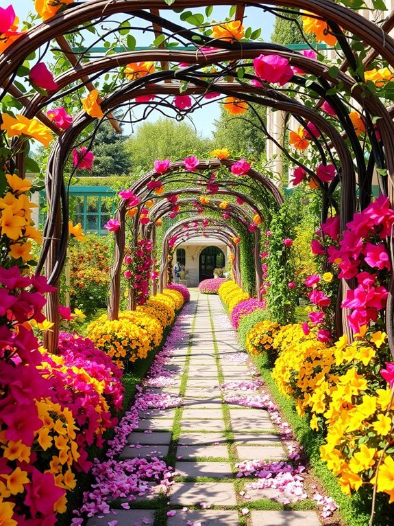 whimsical flower lined pathway