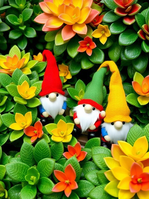 whimsical gnomes with greenery