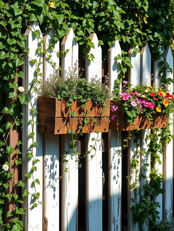 wooden boxes on fence